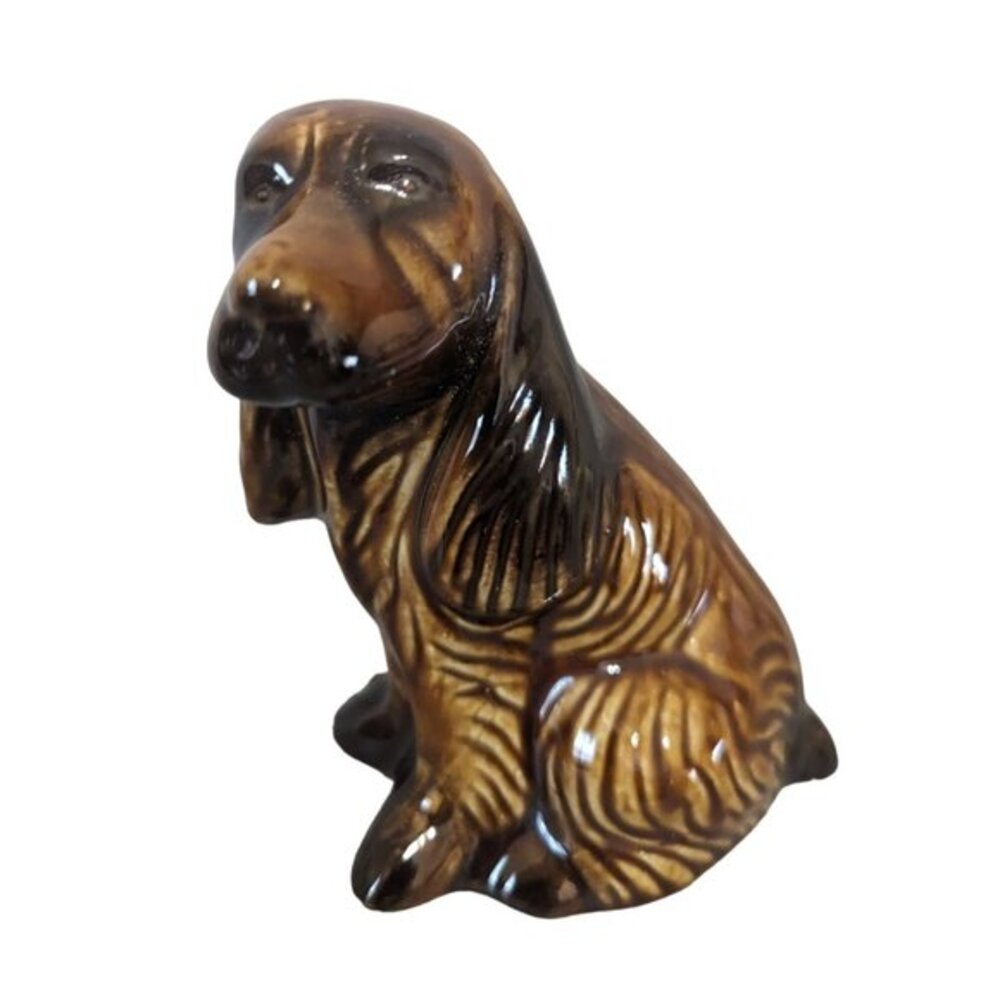 Vintage K's Collection Basset Hound Dog Ceramic Figurine 6.5" Brazil Brown Gloss